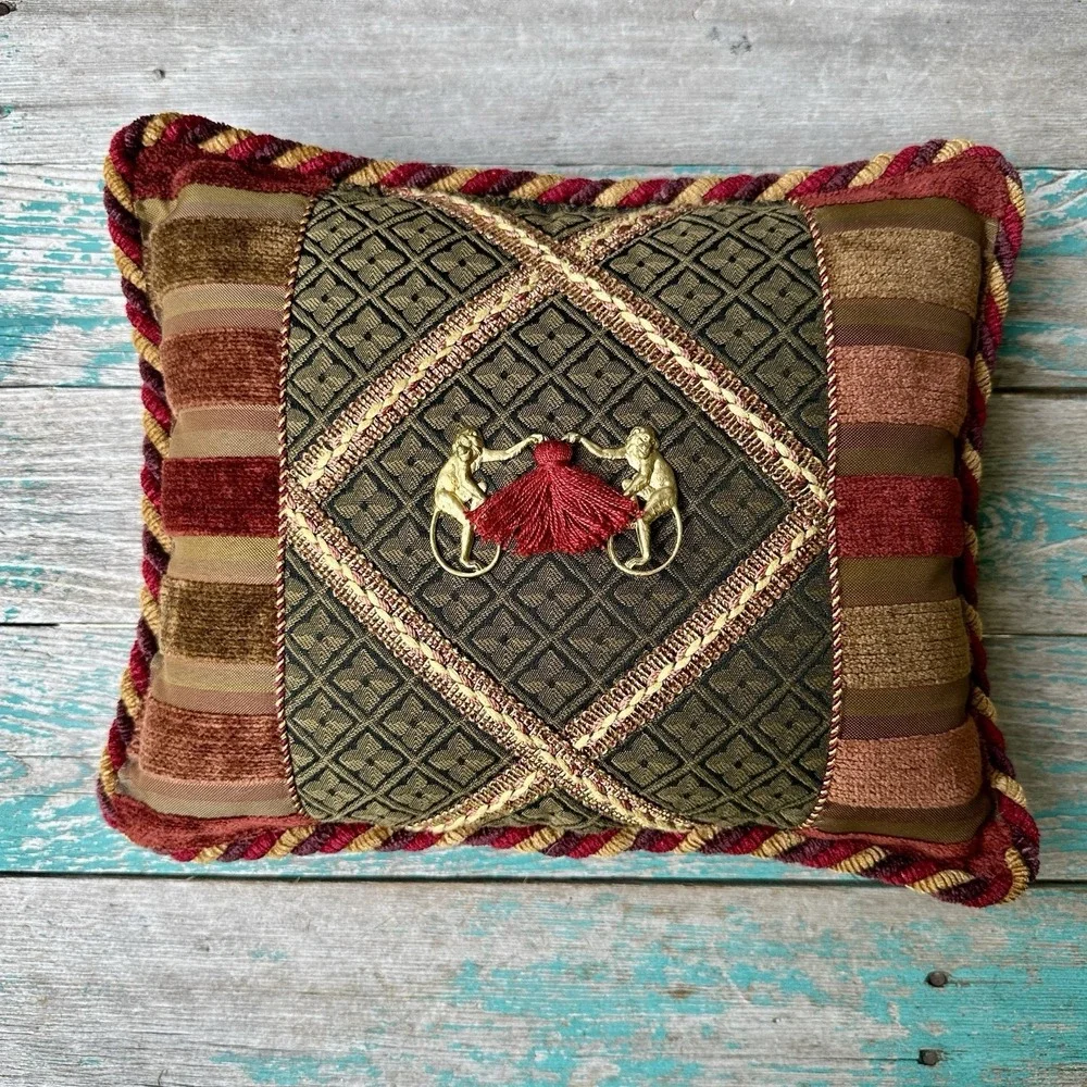 Vintage Sweet Dreams Throw Pillow 13x11 Inch Monkey Embellishment Red Tassel